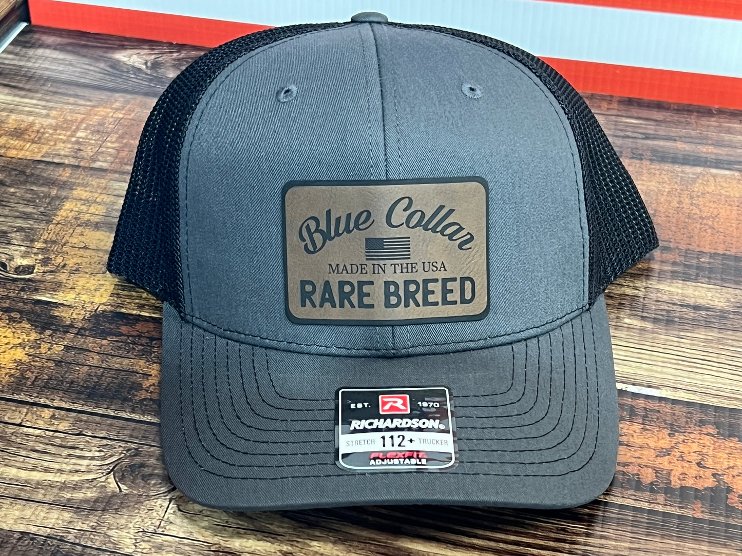 Blue Collar Rare Breed Hat with Custom Patch on Richardson 112 Trucker Snapback Trucker Hat