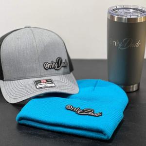 Hat + Beanie + 20oz Tumbler - Only Dads Patch on a Richardson 112 Trucker Hat + Beanie with same patch + 20 oz Polar Camel Tumbler with Only Dads Laser Engraved on the side.