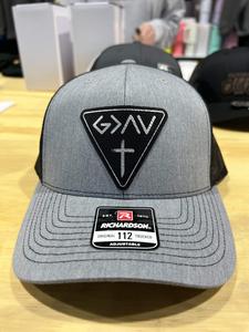 God is Greater Patch Hat on the Richardson 112 Trucker Snap Back Hat.