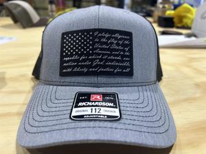 Pledge of Allegiance Custom Patch Hat with American Flag Design on a Richardson 112 Trucker Hat.