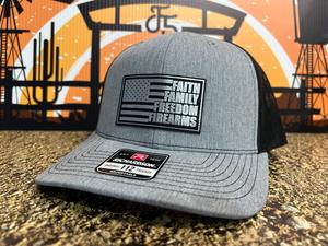 Faith Family Freedom Hat with a Premium Leatherette Patch! Richardson 112 Trucker Hat Baseball Cap Summer Winter