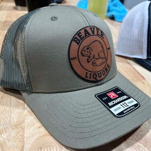 Beaver Liquor Patch Hat with Premium Leatherette Patch on Richardson 112 Trucker Hat