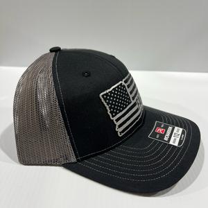 American Flag Hat FAFO Engraved Leatherette Patch on Richardson 112 Trucker Hat