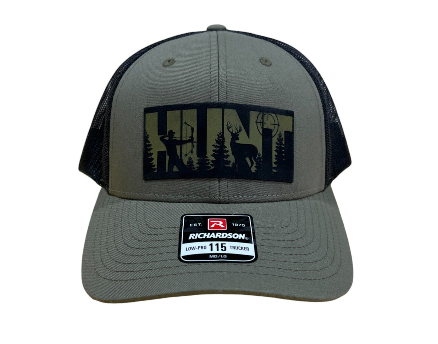 Archery Hunting Patch Hat with a Premium Leatherette Patch on Richardson 115 Trucker Hat.