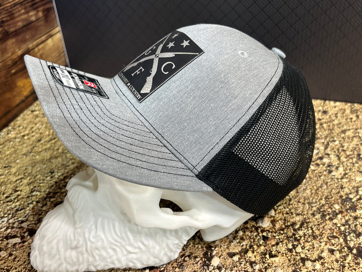 God Family Country Hat with Premium Leatherette on Richardson 112 Trucker Hat