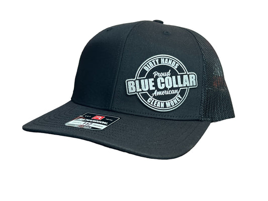 Proud Blue Collar American Hat - Dirty Hands, Clean Money Leatherette Patch on a Richardson 112 Trucker Hat Baseball Cap Summer Winter