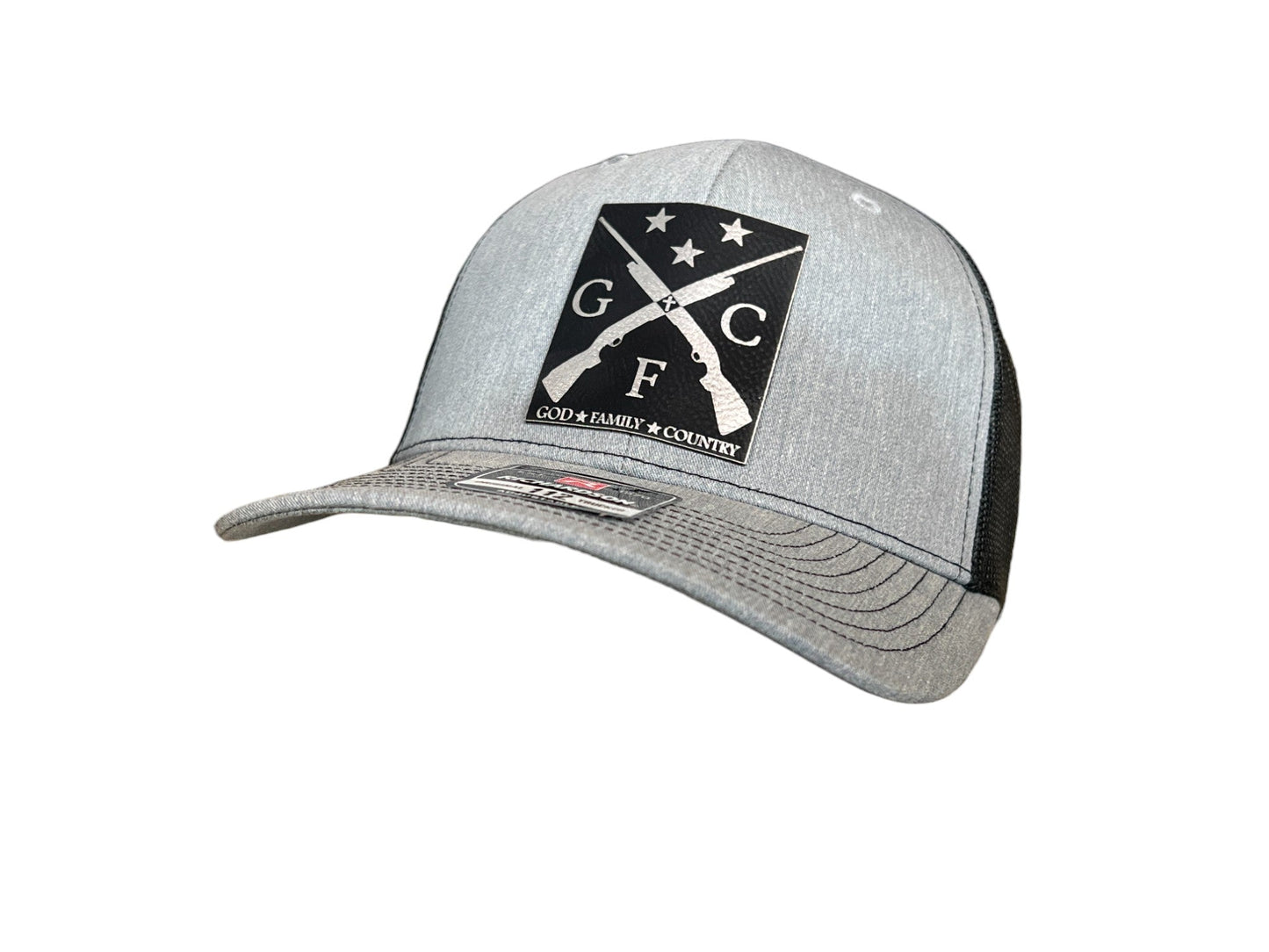 God Family Country Hat with Premium Leatherette on Richardson 112 Trucker Hat