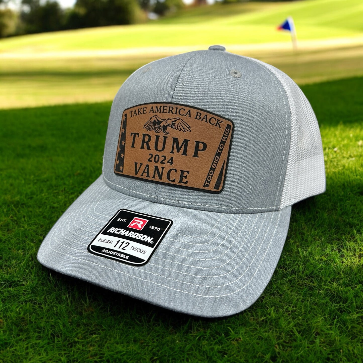 To Big To Rig Trump Vance 2024 Hat Premium Leatherette Patch on Richardson or Yupoong 112 Trucker Hat GenX Hat