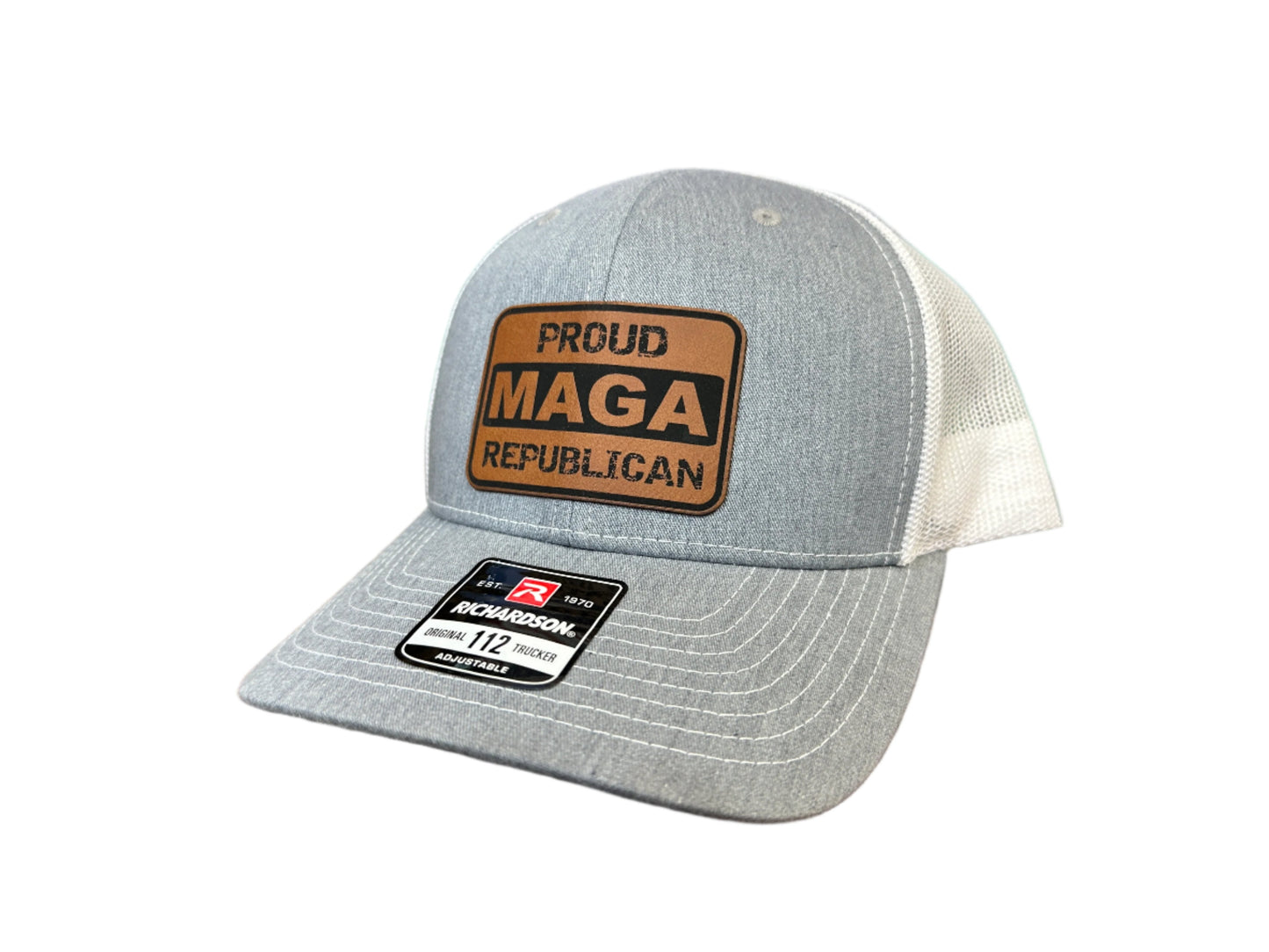 Proud MAGA Republican 2024 Trucker Hat Premium Leatherette Patch on Richardson 112 Trucker Hat Funny Hat GenX Hat Adult Hat Best Selling Hat