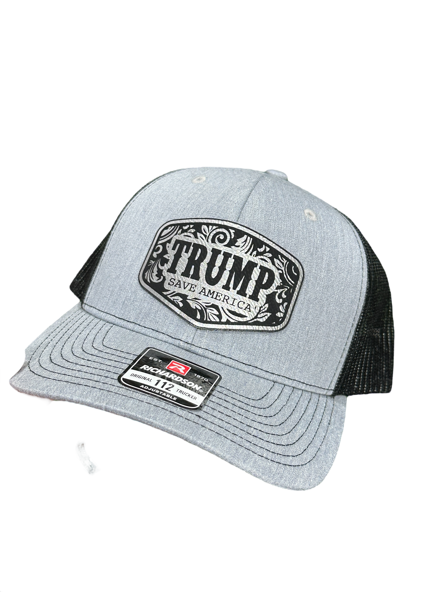 Trump Save America 2024 Trucker Hat Premium Leatherette Patch on Richardson 112 Trucker Hat Patriotic Hat GenX Hat Adult Hat  Unisex