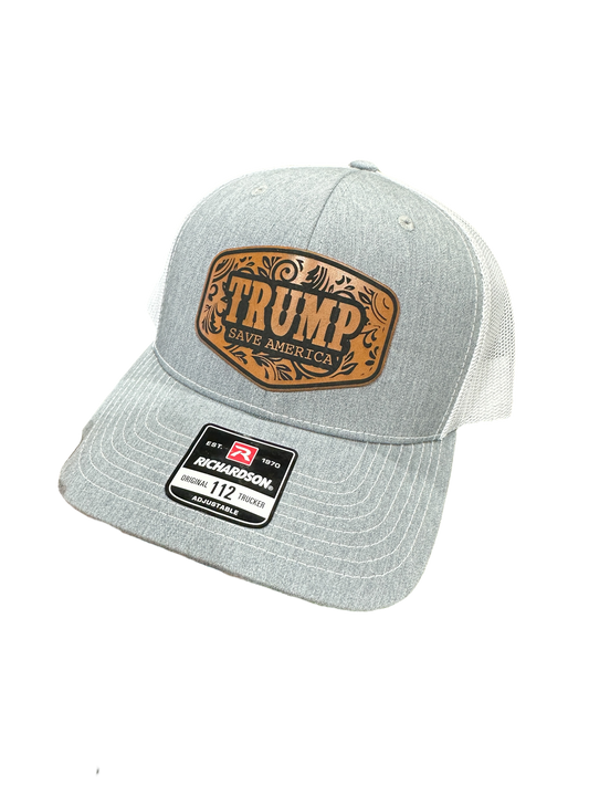 Trump Save America 2024 Trucker Hat Premium Leatherette Patch on Richardson 112 Trucker Hat Patriotic Hat GenX Hat Adult Hat  Unisex