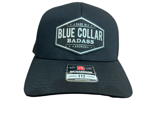 Blue Collar American Hat Design on a Richardson 112 Trucker Hat.