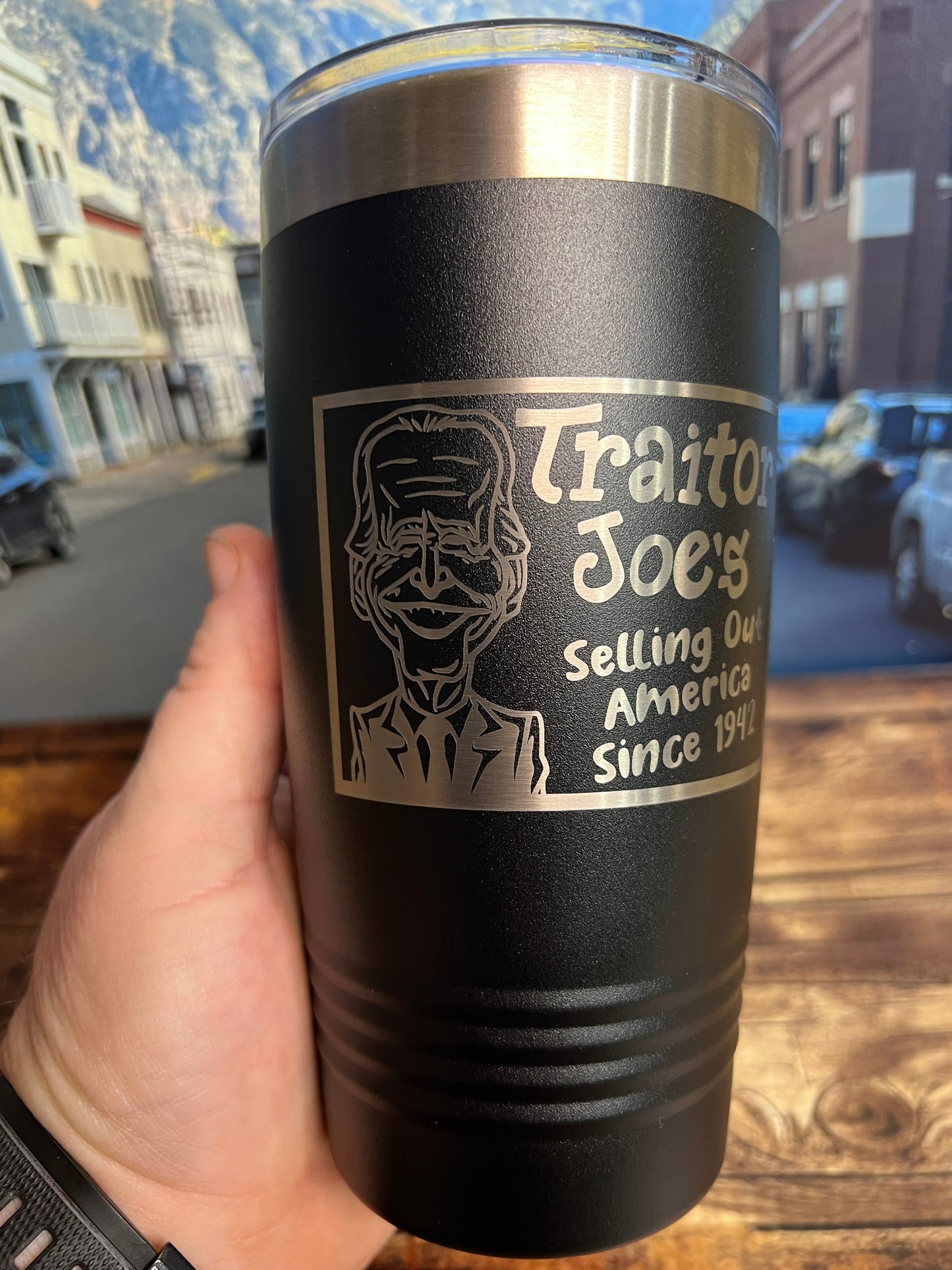 Traitor Joe's 20 oz Tumbler,  Polar Camel Stainless Steel Tumbler with Slider Lid and Custom Engraving.