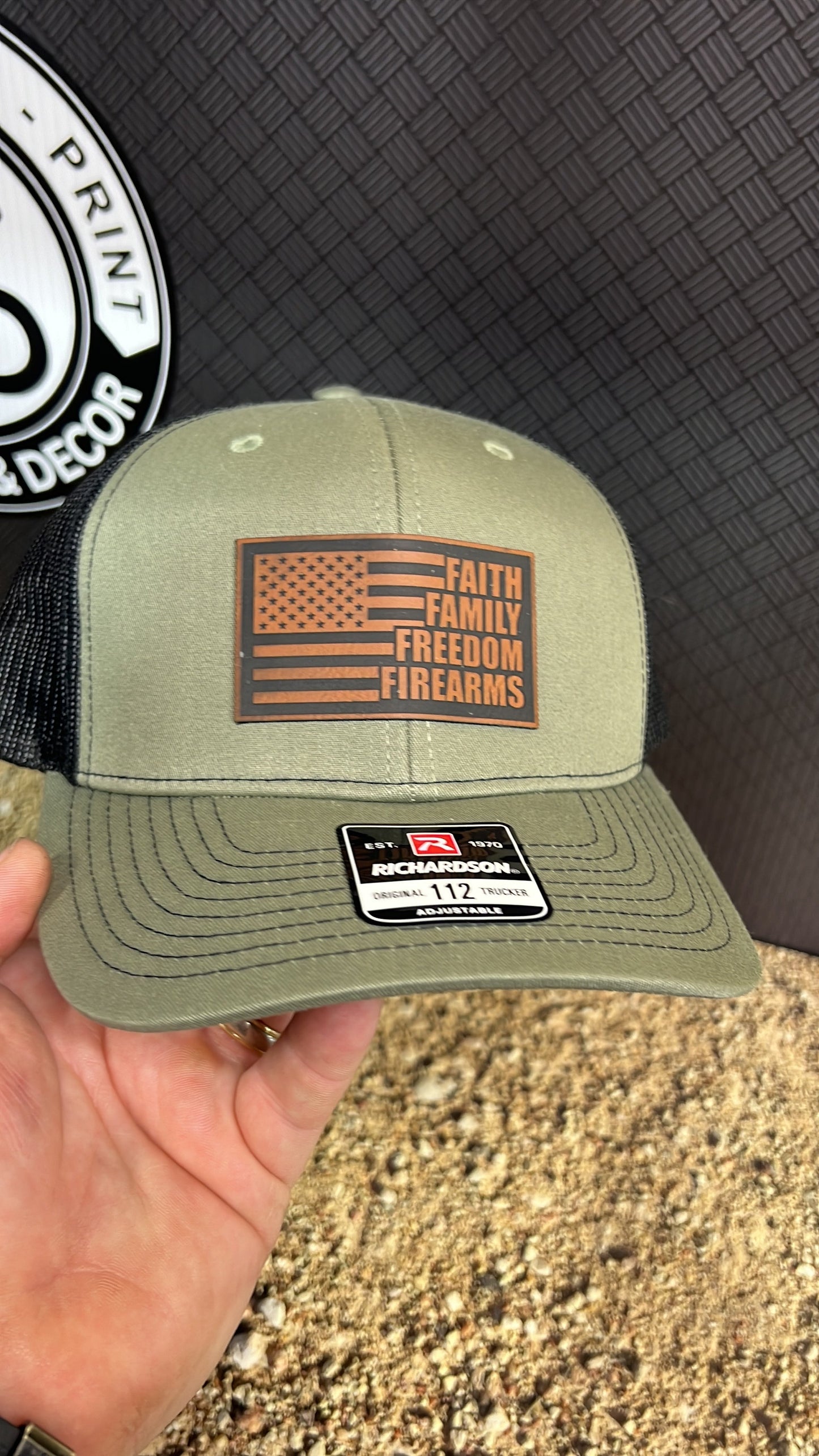 Faith Family Freedom Hat with a Premium Leatherette Patch! Richardson 112 Trucker Hat Baseball Cap Summer Winter