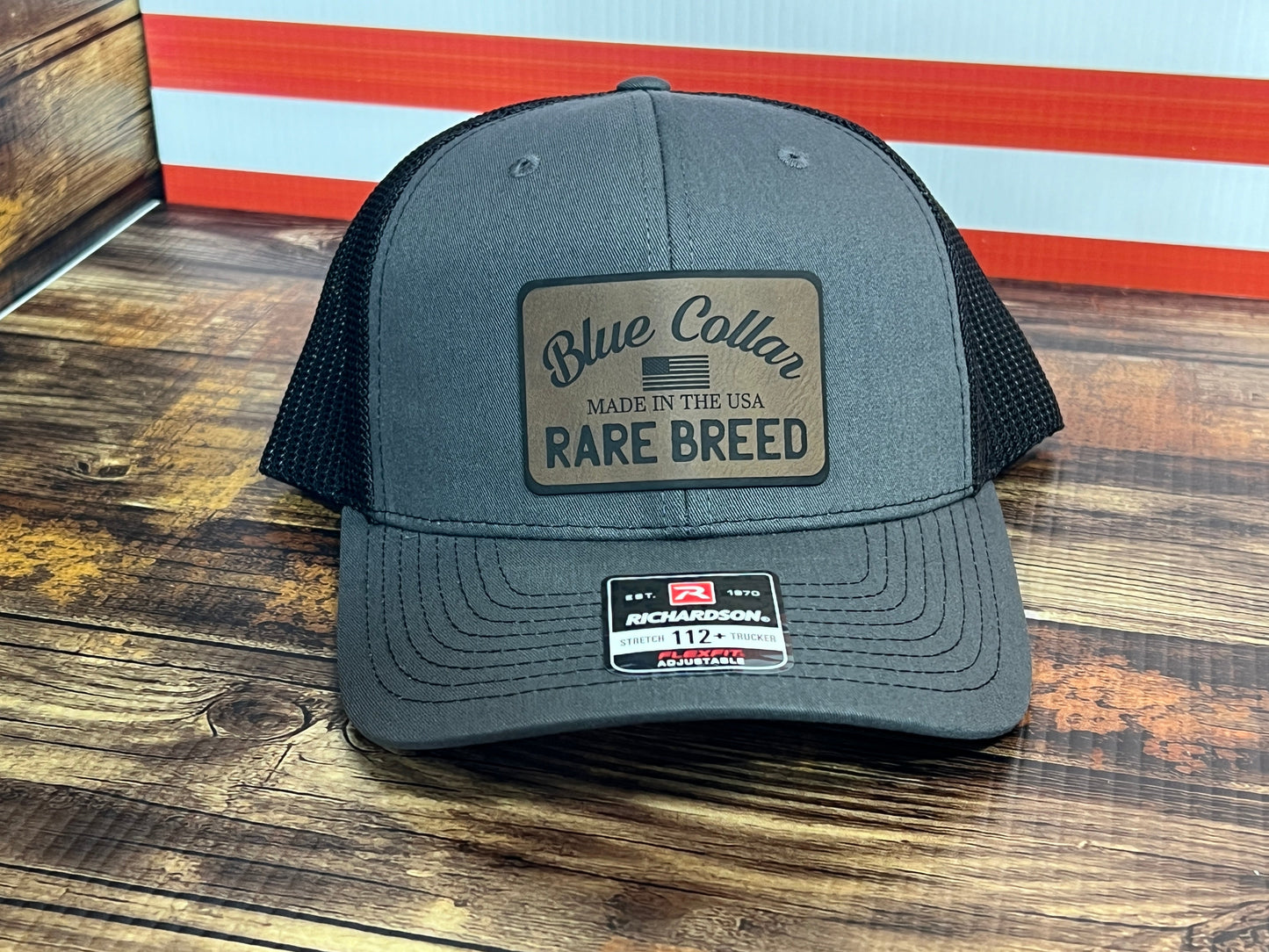 Blue Collar Rare Breed Hat with Custom  Patch on Richardson 112 Trucker Snapback Trucker Hat