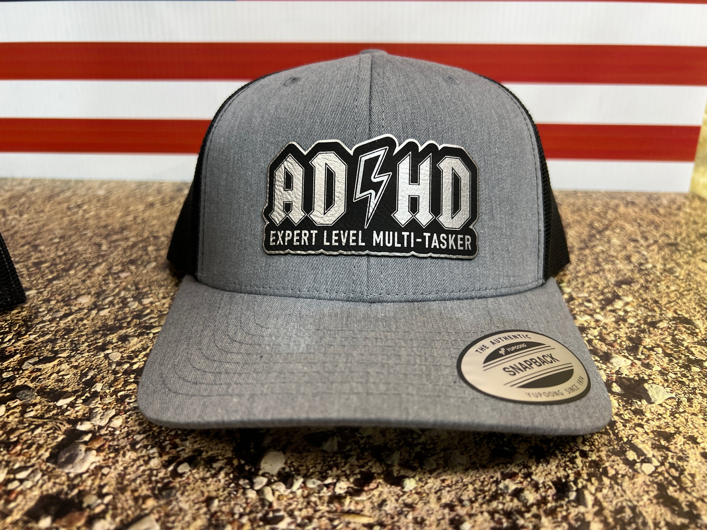 ADHD Hat with Custom Patch Made with Premium Leatherette on a Richardson 112 or Yupoong Classic Hat