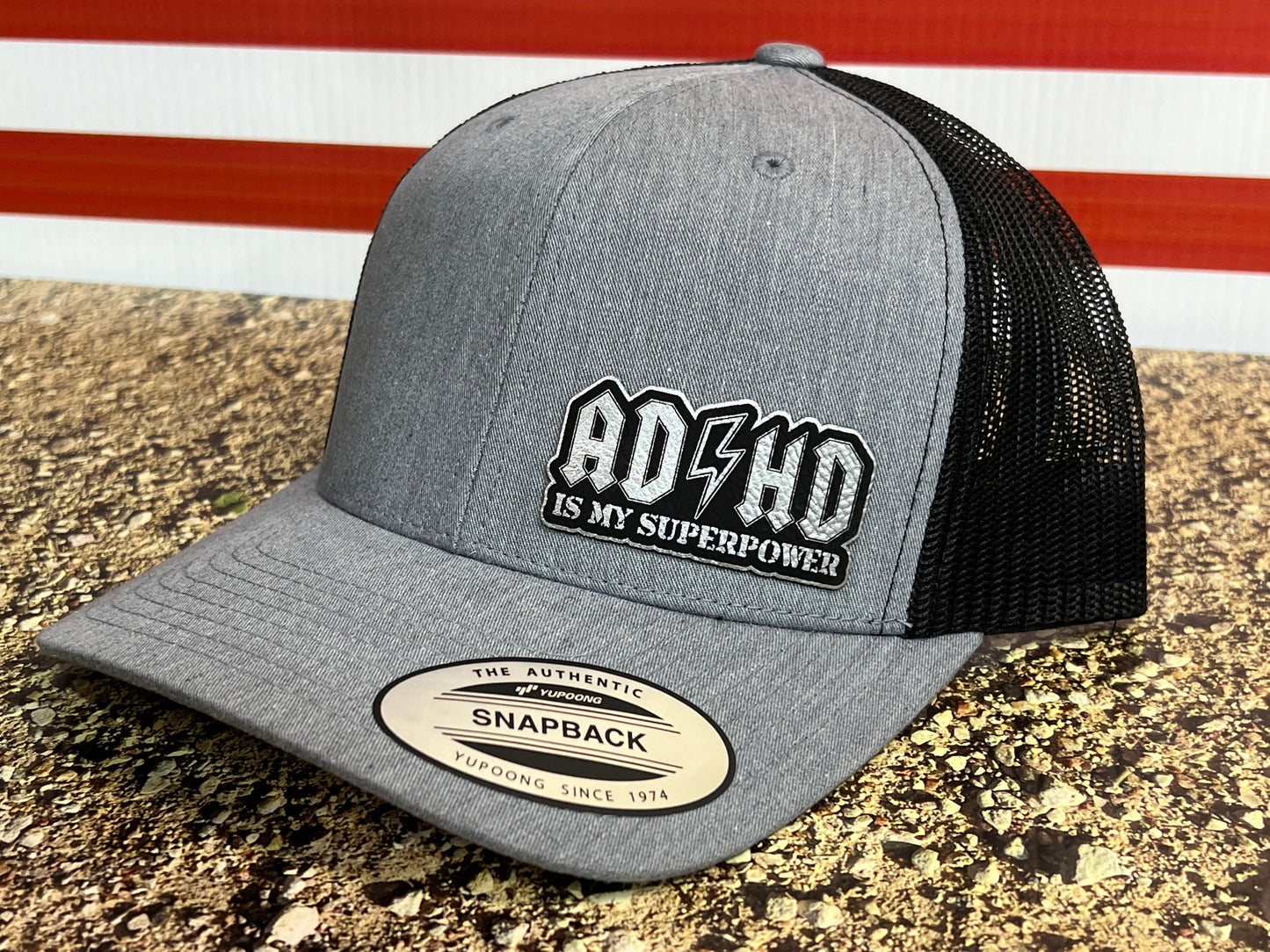 ADHD Hat with Custom Patch Made with Premium Leatherette on a Richardson 112 or Yupoong Classic Hat