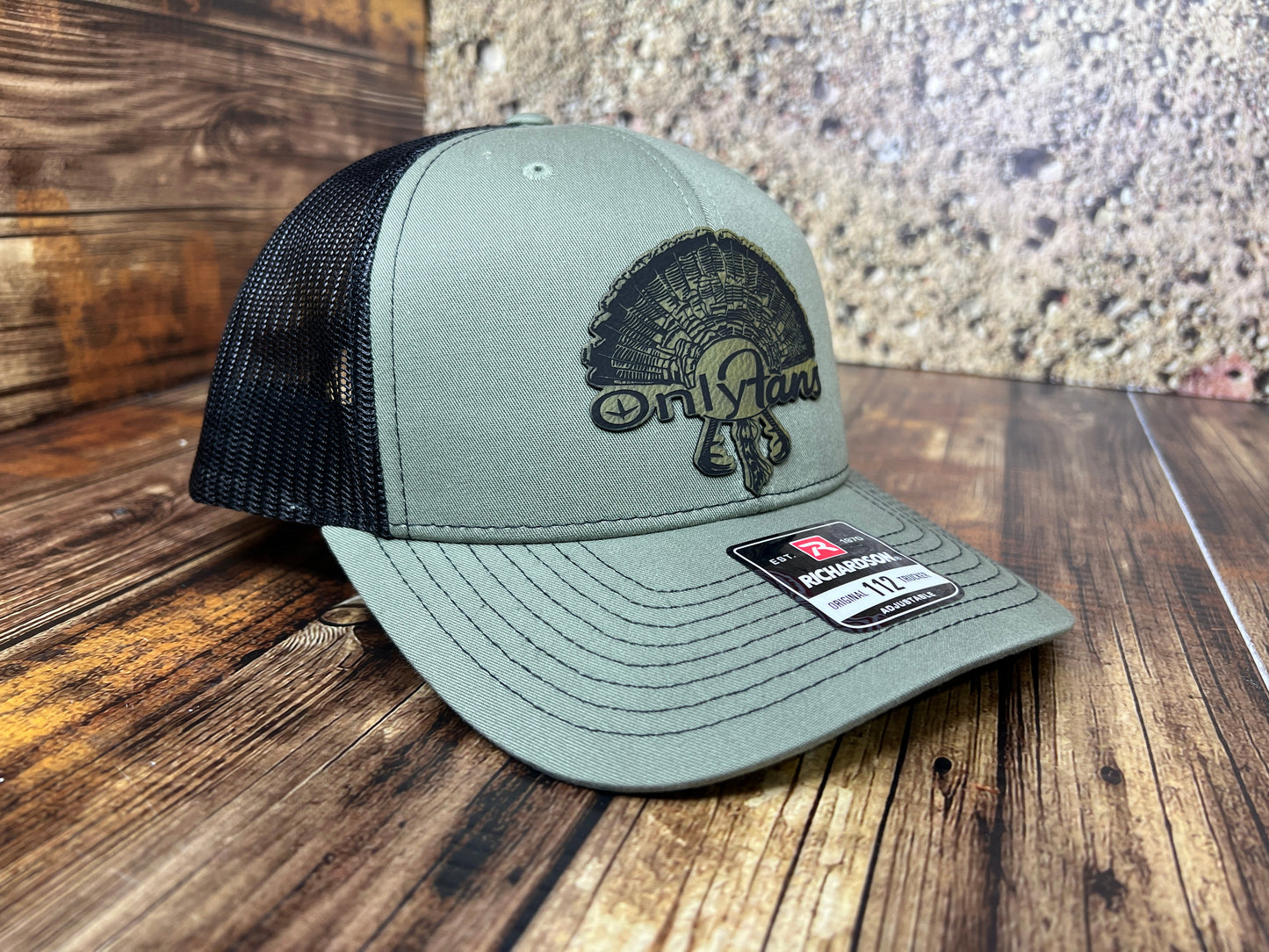 OnlyFans Leatherette Patch on a Richardson 112 Trucker Hat Turkey Hunter Baseball