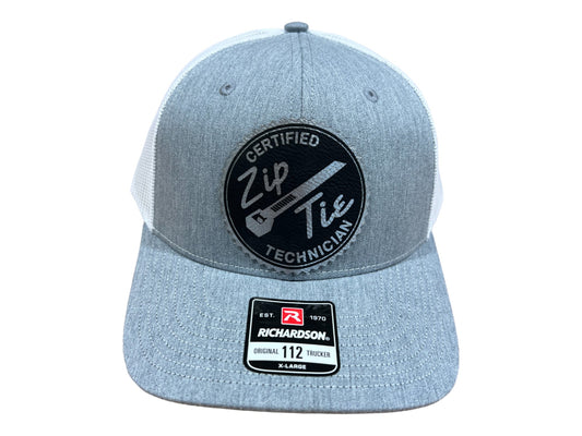 Certified Zip Tie Technician Hat with Leatherette Patch on a Richardson 112 Trucker Hat Baseball Cap Summer Winter