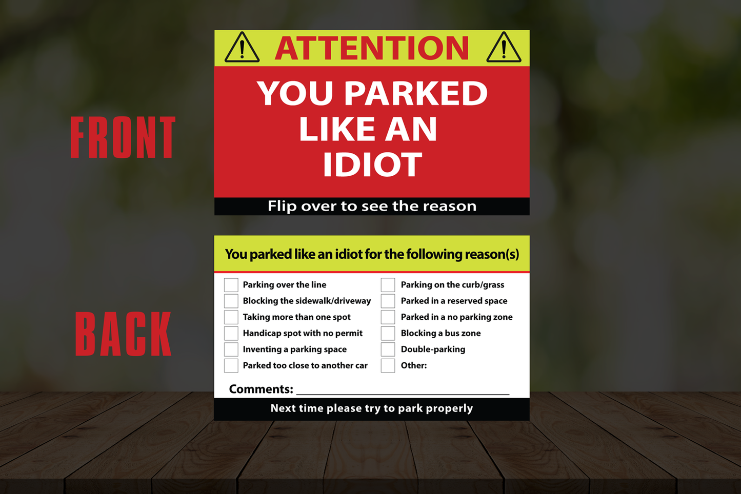 Funny You Parked Like an Idiot Cards 100 Pack of Cards