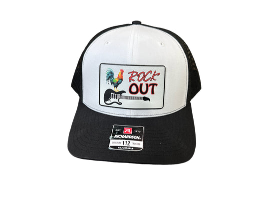 Rock Out UV Printed Custom Patch Hat with Premium Leatherette on a Richardson 112 Trucker Hat