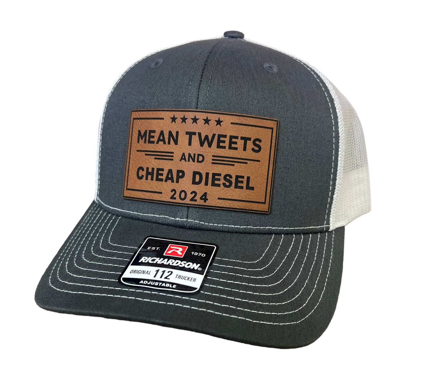 Mean Tweets Cheap Gas or Diesel Hat on Premium Leatherette Patch Richardson 112 Trucker Hat  or Yupoong Classic TruckerFunny Hat Adult Hat