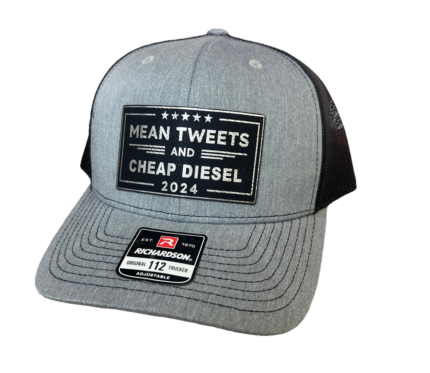 Mean Tweets Cheap Gas or Diesel Hat on Premium Leatherette Patch Richardson 112 Trucker Hat  or Yupoong Classic TruckerFunny Hat Adult Hat