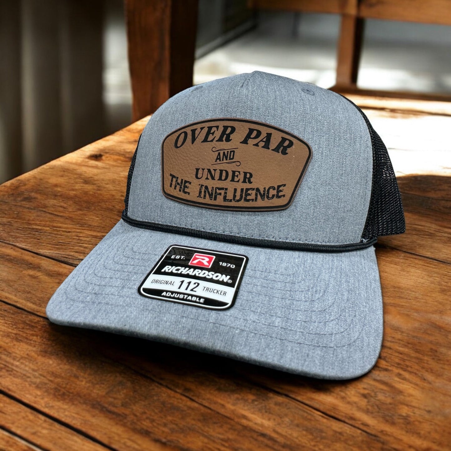 Over Par Under the Influence Golf Hat w Leatherette Patch 112 Trucker Hat Funny Hat Adult Hat